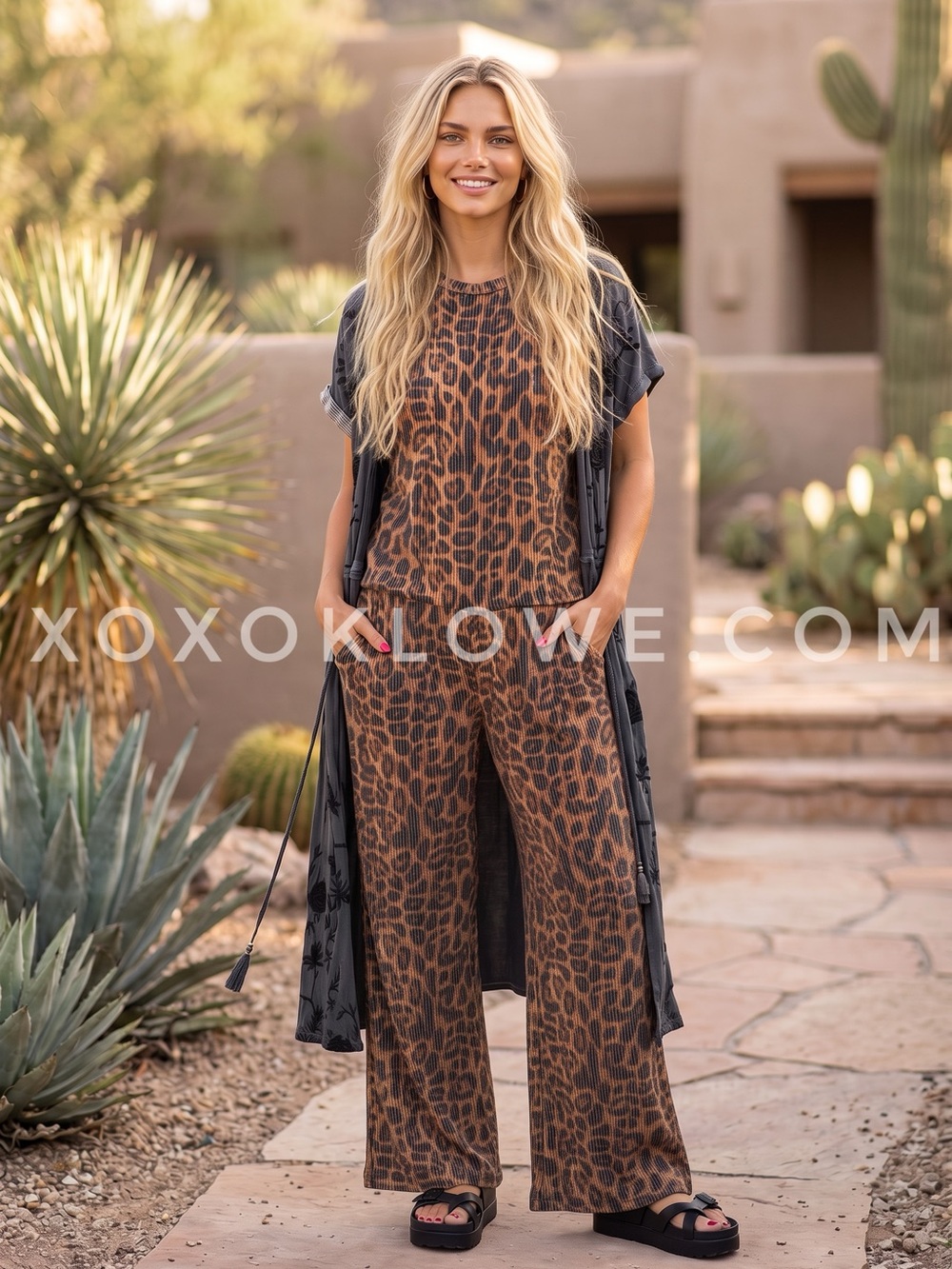 Cheetah Print Wide Leg 2 Piece Matching Pants Set | Animal Print Lounge